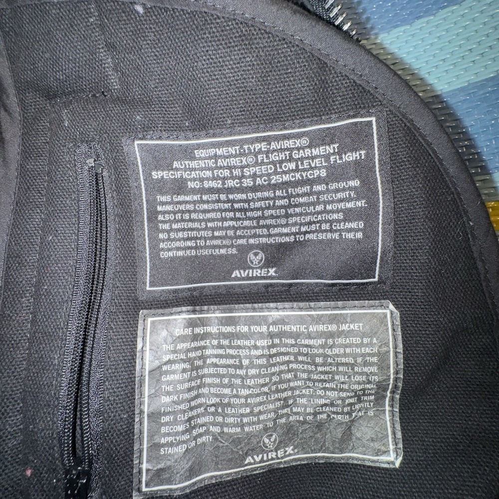 Avirex USA Sheepskin Shearling Lined Flight Bomber B-3 Jacket Black Men's Small - Picture 8 of 8